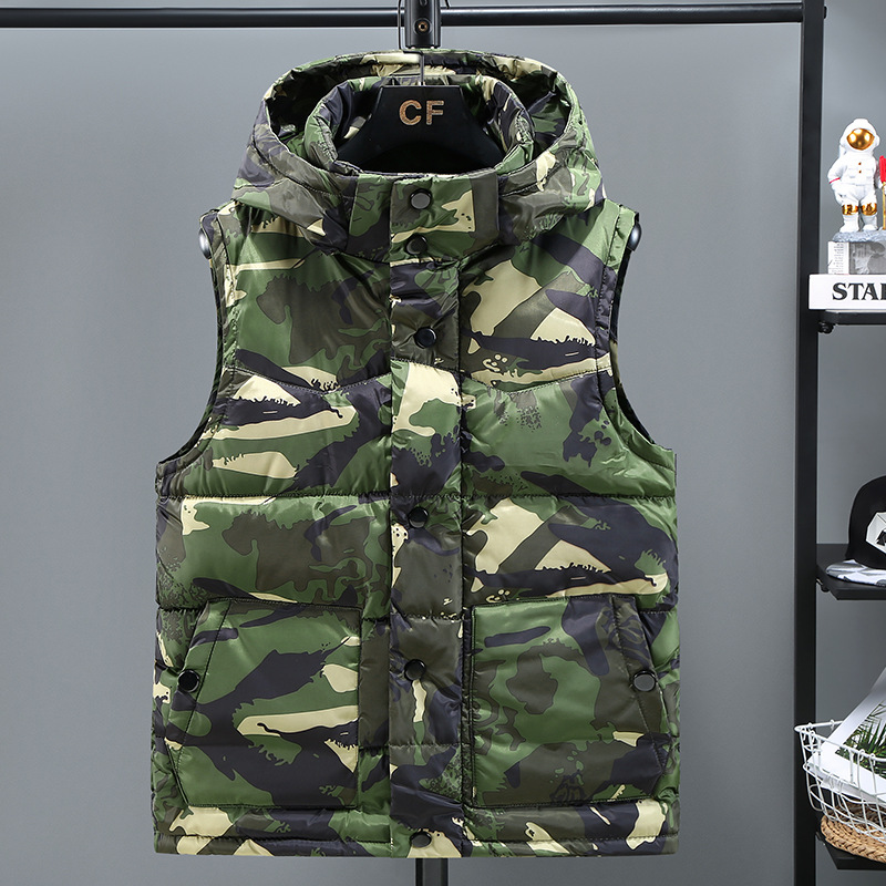Chaleco de hombre camuflaje algodón con capucha sin mangas_voghion.com