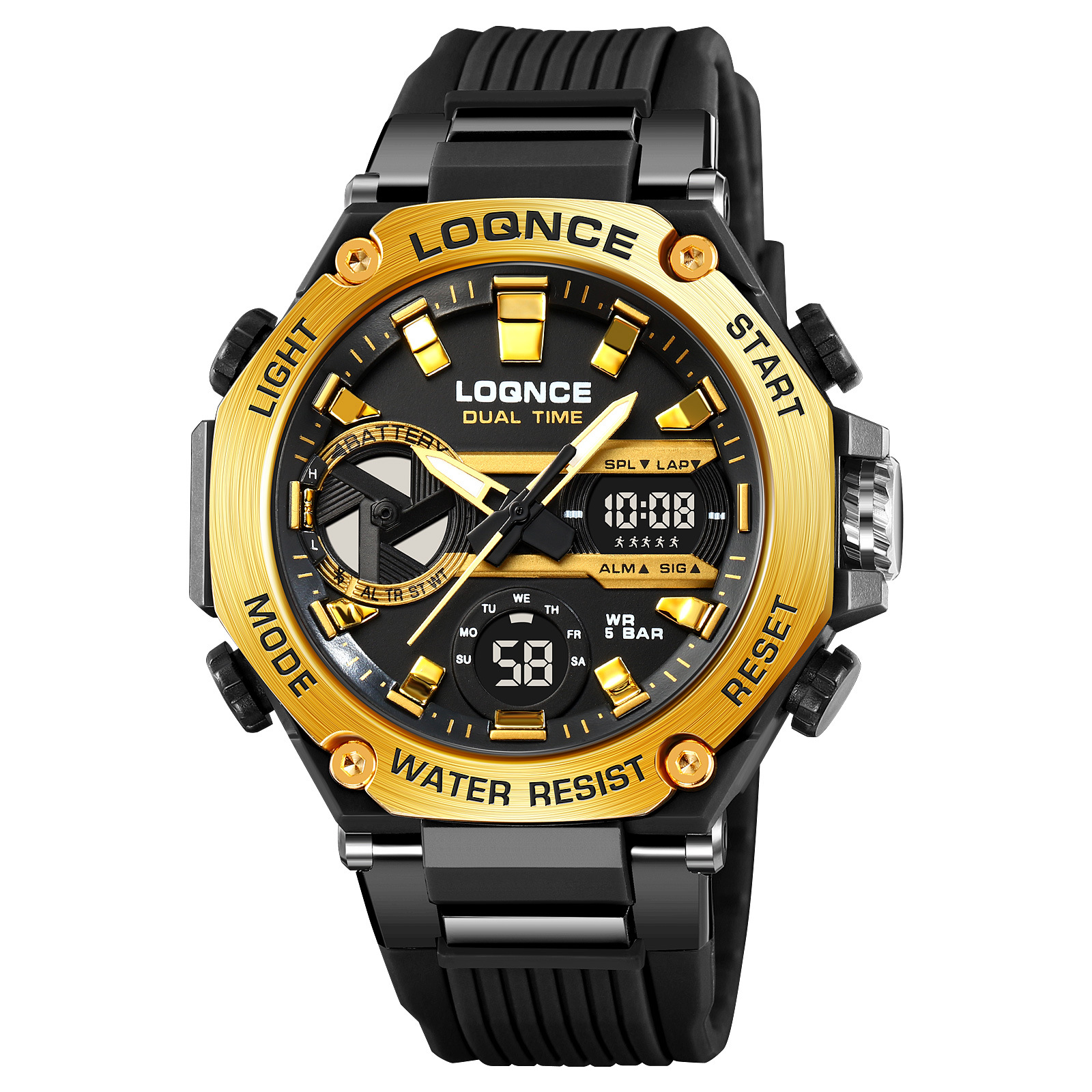 LOQNCE deportes colorido luminoso reloj electrónico impermeable reloj de estudiante multifuncional fresco octogonal Shell Cross-Border Watch