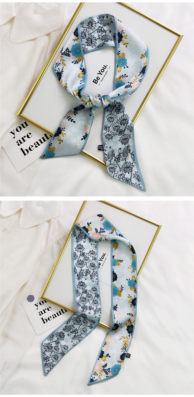 20g Weight Silk Scarf Classification Travel Occasion Unisex Gender Sweet Style Khaki, Multicolor, Dark Blue, White, Red, Green, Blue, Yellow, Black Color Fashion Silk Scarf Hair Tie 29