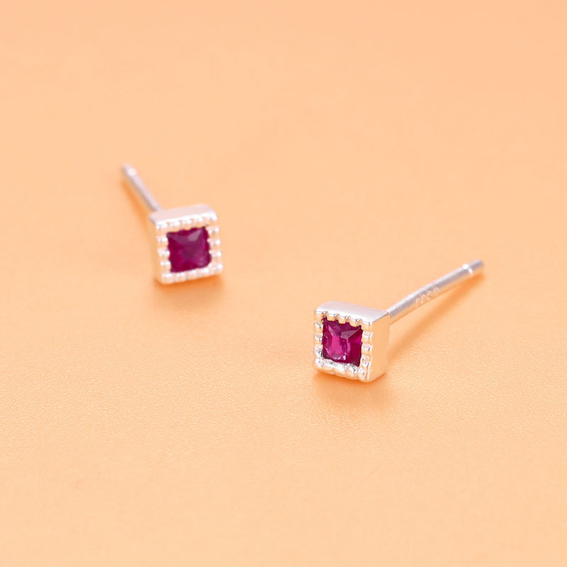 4g Weight Rhinestones Inlay Material Ear Studs Classification 1 Pair Quantity Street Occasion 925 Sterling Silver Material Square Pattern Women'S Gender Plating Design Simple Style Style 1 Pair 925 Sterling Silver Rhinestones Square Ear Studs 6