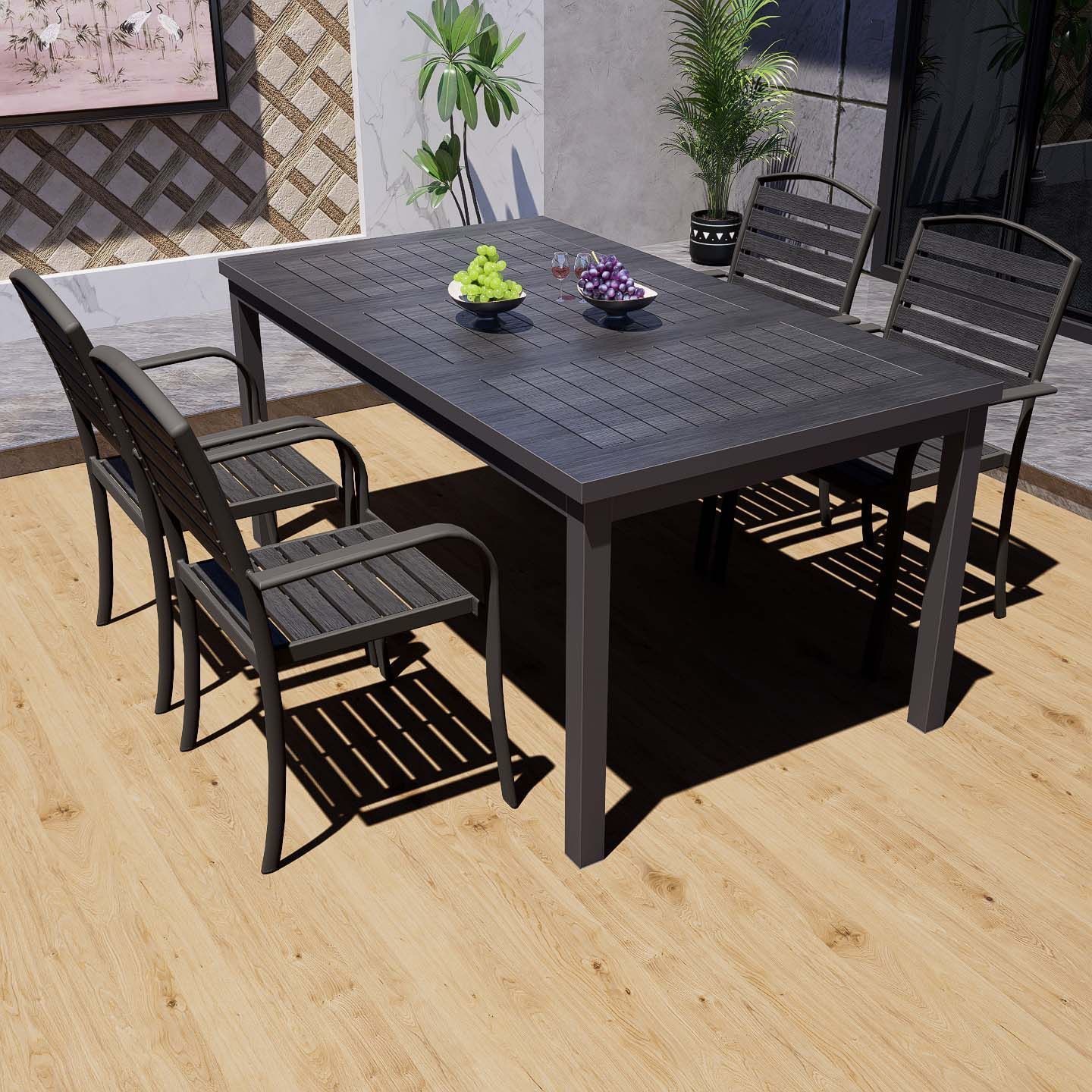 Outdoor Courtyard Tables and Chairs, Outdoor Anti-Corrosion Plastic Wood Dining Table and Chair Set, Garden Open-Air Balcony Leisure Tea Table and Chair Combination