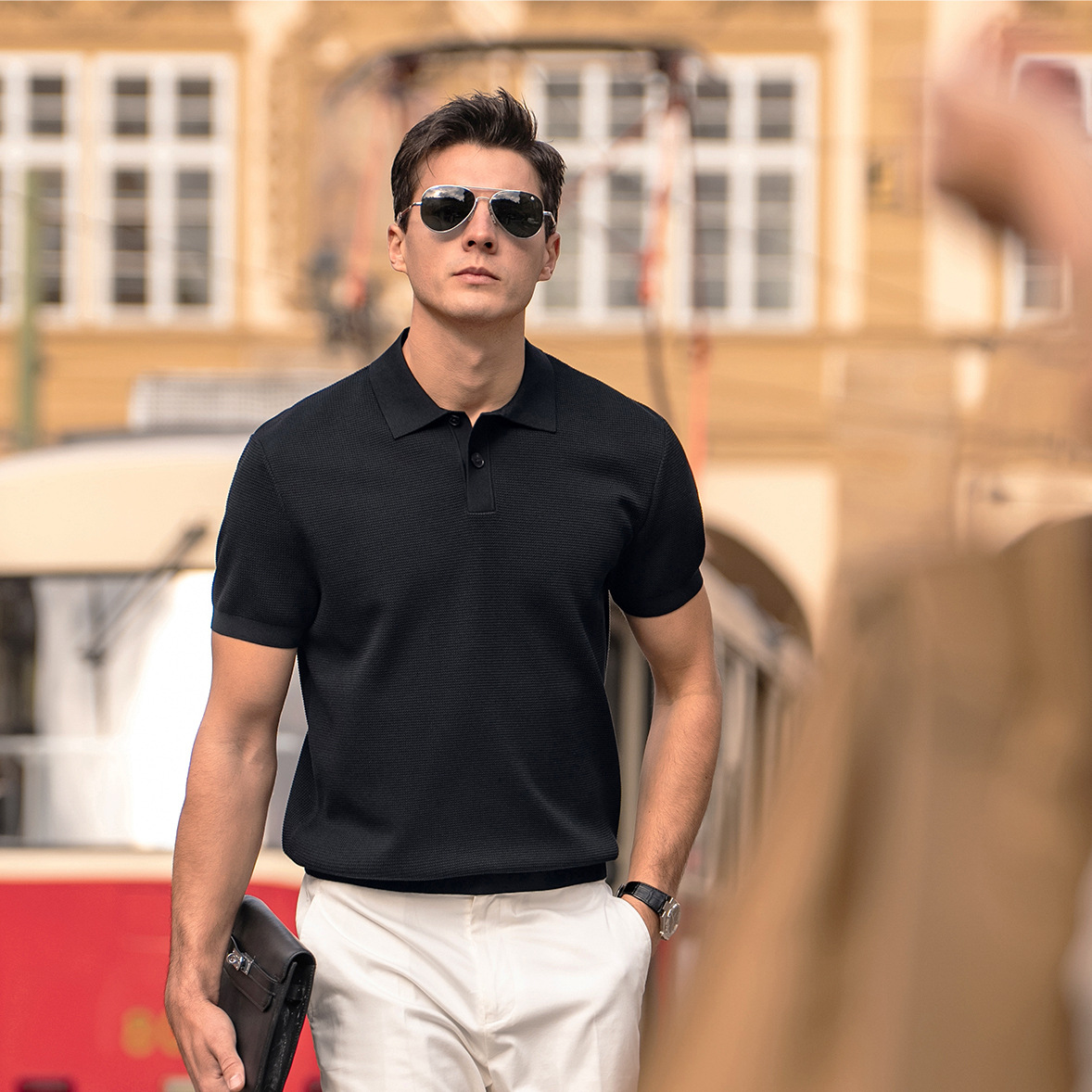POLO camisa solapa suéter de manga corta hombres negocios británicos slim fit verano hielo seda Europa y América marea comercio exterior transfronterizo al por mayor