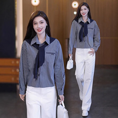 时尚衬衫女2025秋季新款设计感洋气披肩格子衬衣长袖百搭休闲上衣