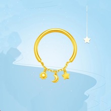 越南沙金日月星辰戒指 韩版女款气质铜镀金首饰直播代发