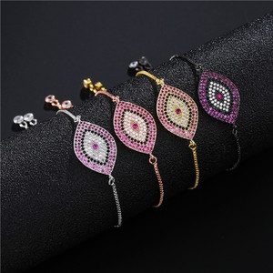 Jewelry  Europe fashion eye of the demon zircon geometric chain bracelet with adjustable smoked pull box