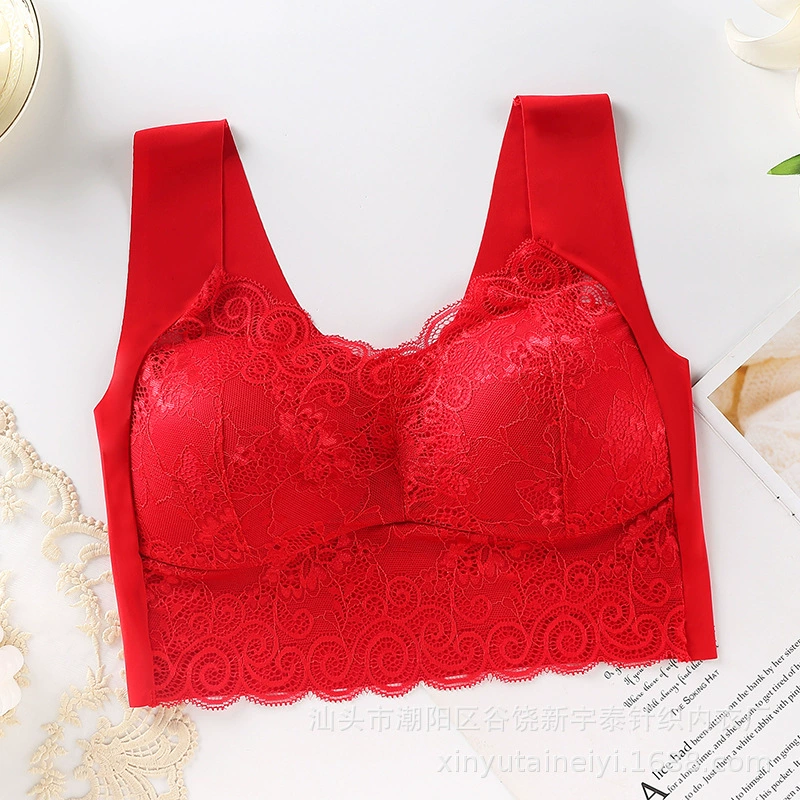 Lace wireless bra, thin underwear, supporting push up bra, tank top, plus size