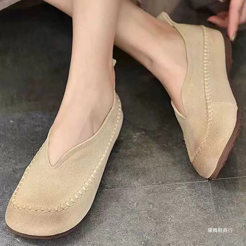 Retro Literary and Arts Series Real Soft Leather Casual Women's Shoes Beef Tendon Soft Soft Soft Skin Light Mouth Grandma's Shoes Flat Sole Shoes
