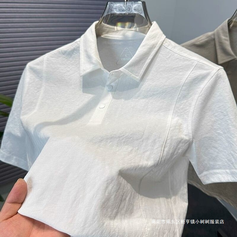 Foreign Trade Linen Shirt Men's 2025 Summer New Casual Loose Young Man's Handsome Polo Shirt Short-Sleeved Top