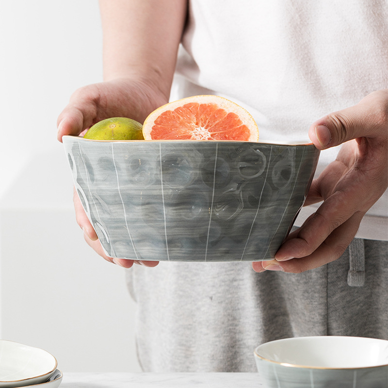 Tazón y plato traje nórdico borde dorado luz lujo vajilla de cerámica hogar moderno simple plato palillos gran tazón sopa combinación