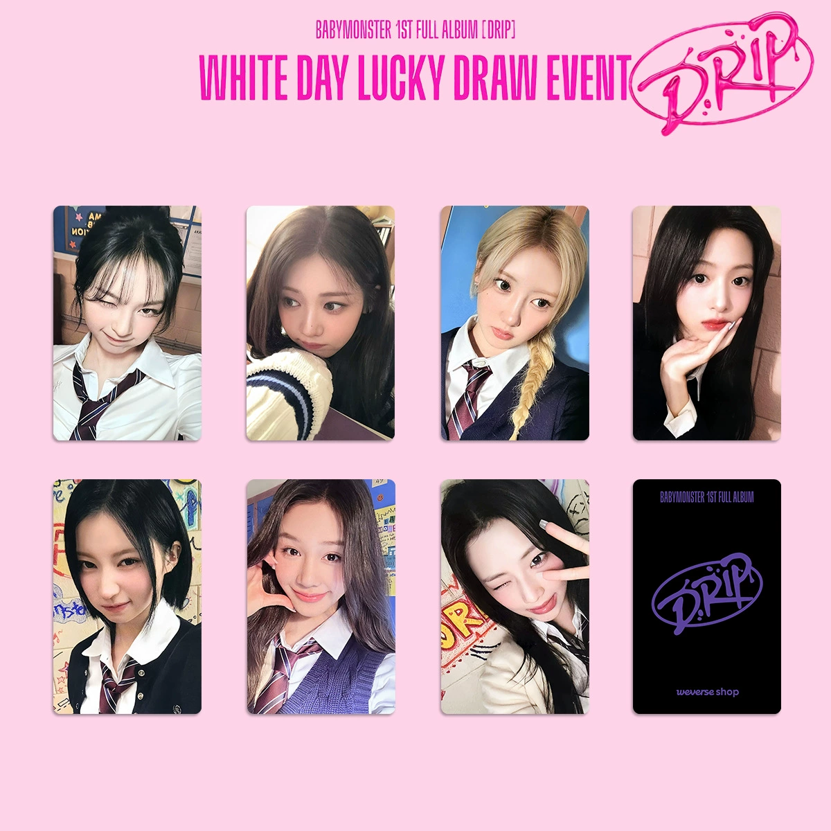 Бэби monster белая Валентинка lucky card китайская карта back DRIP