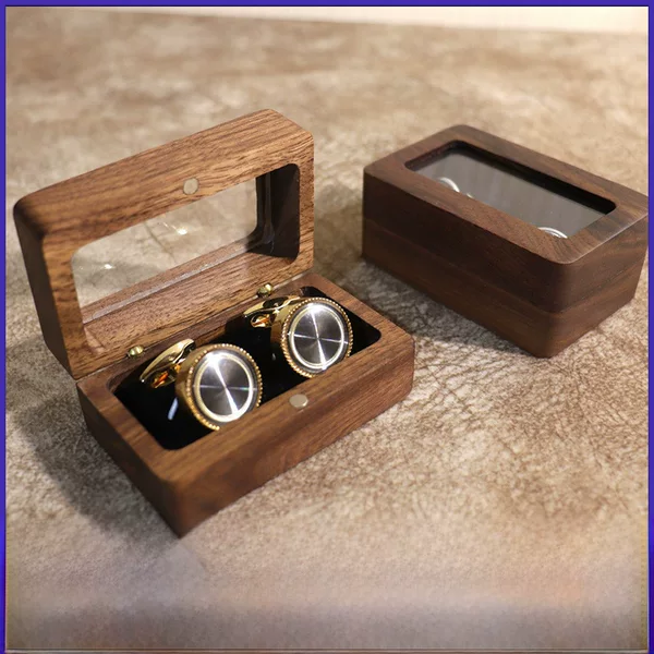 Solid Wood Black Walnut Window Opening Exquisite Cufflink Box Cuffnail French Cufflink Set Box Packaging Gift Box Accessories Accessories Men