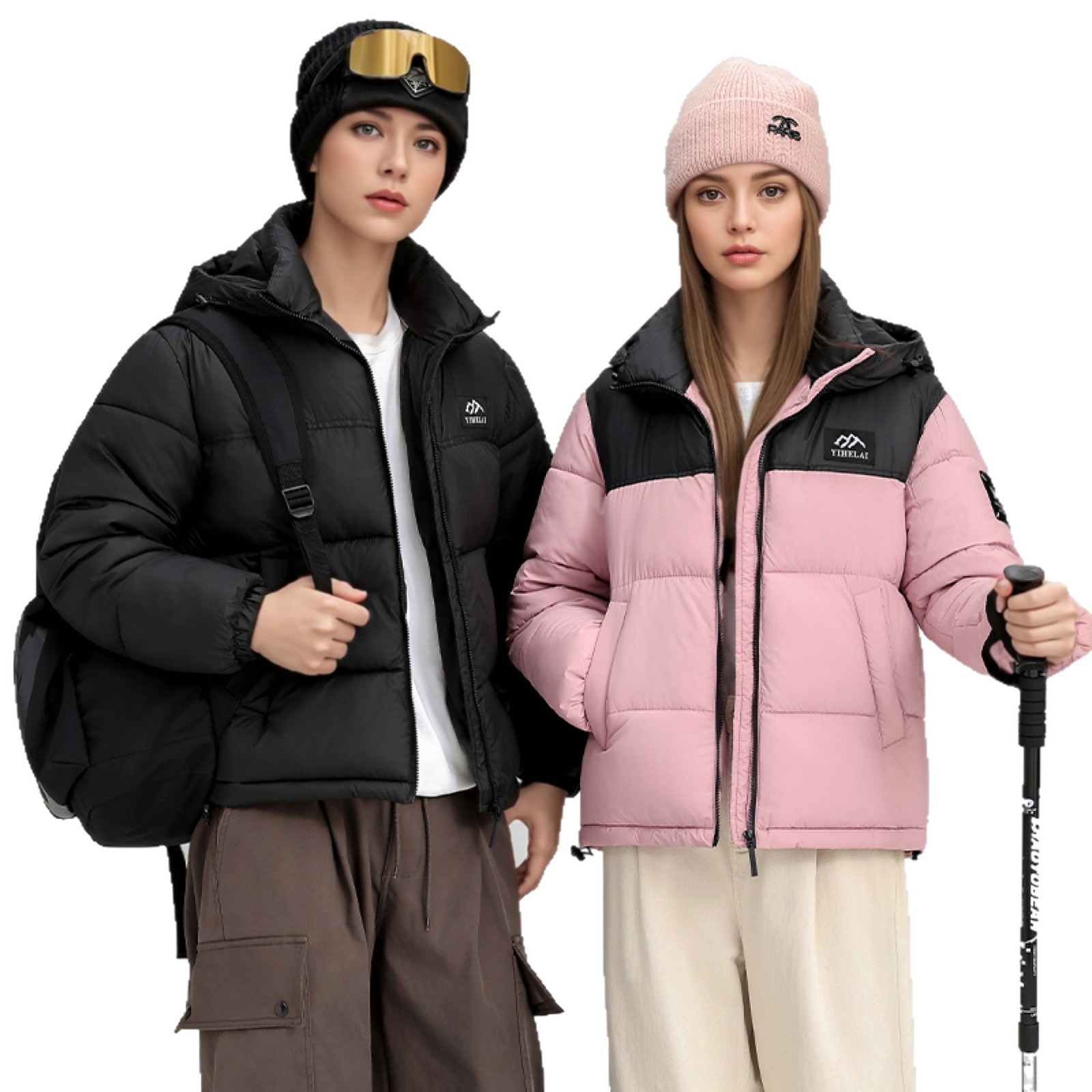 Black Gold Cross - Border 2026 chaqueta de algodón de plumón de invierno para hombres y mujeres, nueva chaqueta de pan al aire libre corta para parejas