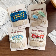 钩针编织手工毛线刺绣儿童发夹宝宝碎发夹可爱百搭刘海侧边夹发卡