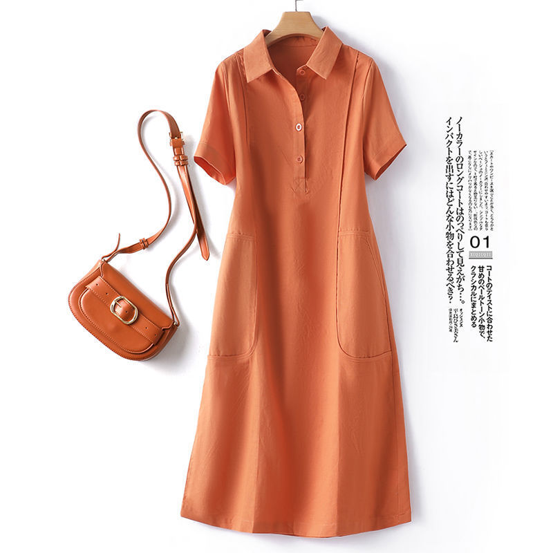 Cross-border Literary Style Japanese dress Women's Summer New Short-sleeved Age-reducing Mid-length Dress Loose Casual Shirt Skirt