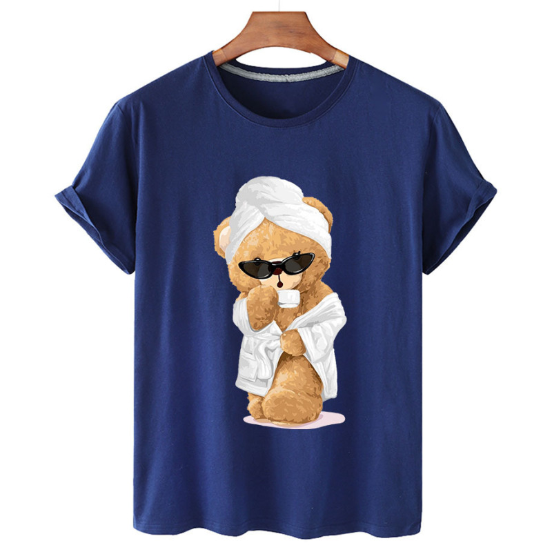 2023 Summer Loose Bathrobe Bear Print Women's Short Sleeve T-Shirt Cross-Border Amazon Independent Station Wholesale