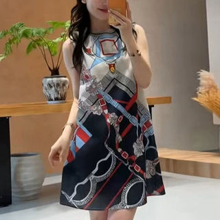 韩式复古印花无袖连衣裙女2026夏季新款显瘦小个子A字裙背心裙潮