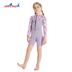 Children's 2.5MM one-piece long-sleeved short dive suit for girls, snorkeling, surfing, warm insulation, jellyfish-resistant swimwear