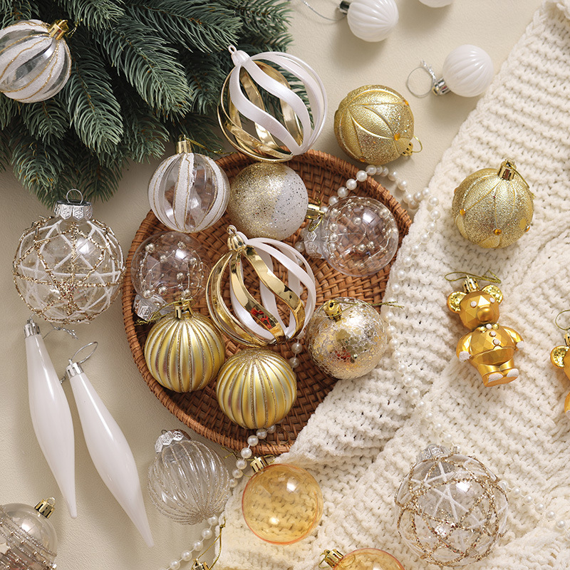 Navidad dorada bola blanca decoración de árbol de Navidad colgante colgante colgante dibujado a mano bola de color transparente decoración de Navidad