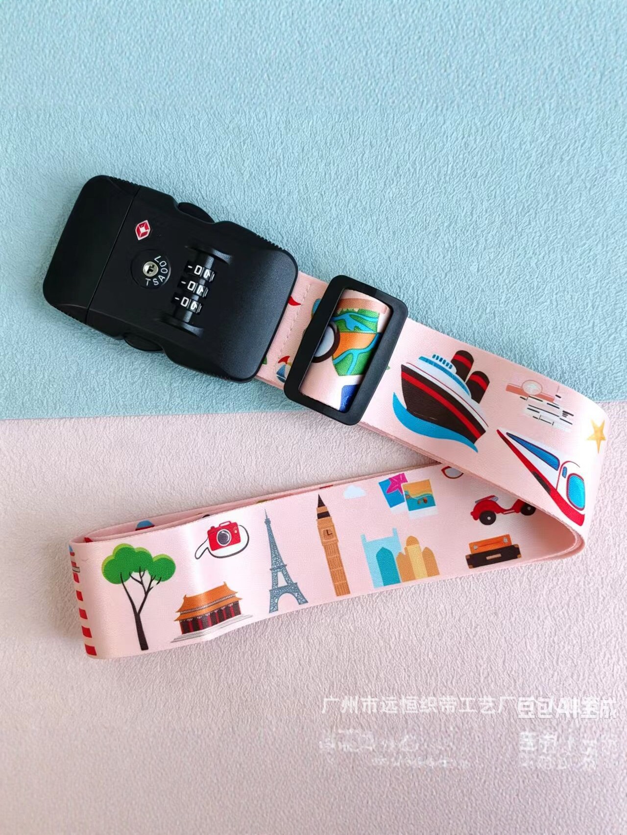 TSA password lock luggage strap, cartoon print travel suitcase fastening strap, anti-theft luggage strap, adjustable buckle