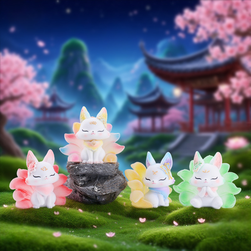 景勝地で人気の山海九尾狐植毛版ブラインドボックス中国風シリーズ置物玄関ホールリビングルーム装飾卸売