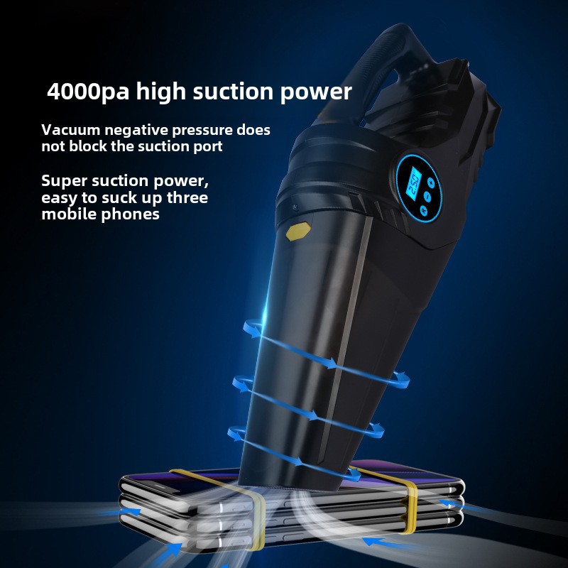 Přenosný bezdrátový vysavač do auta, ruční nabíjení, digitální displej, domácí pumpa na huštění pneumatik čtyři v jednom_voghion.com