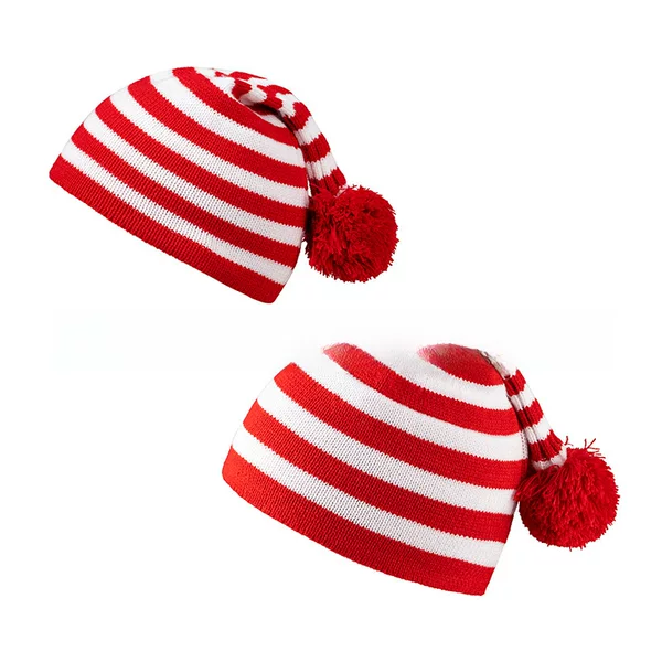 Amazon cross-border autumn and winter knitted Christmas hat red and white striped parent-child wool hat knitted pullover Christmas hat