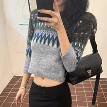 南油品质2025秋冬新款秀场同款费尔岛短款露腰针织套头羊毛毛衣女