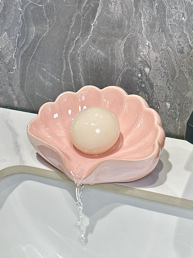 Light Luxury Household Ceramic Shell Soap Box Non-Punch Toilet Creative Bathroom Soap Box Automatic Drain