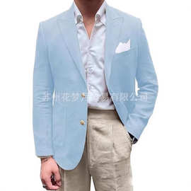 新款男士商务休闲亚麻西装外套修身沙滩婚礼舞会 宴会单外套男士