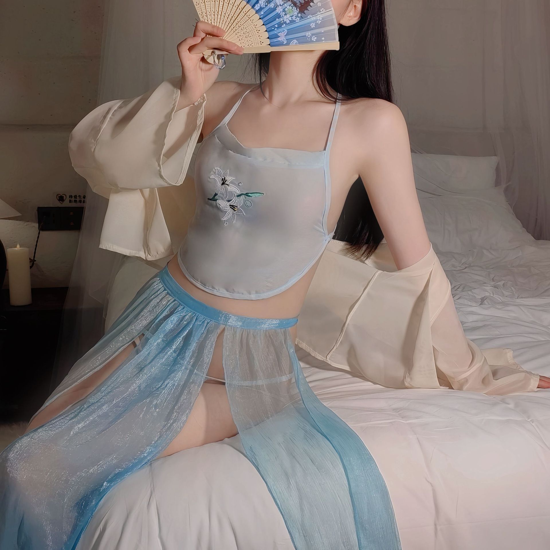 제이드 비녀 블루 [재킷+복대+줄무늬 스커트+속옷]