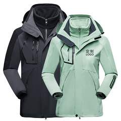 突撃服作業服印logo三合一男秋冬防風雨防水加毛厚手アウトドアコート女