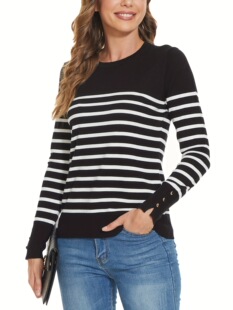 O 65631 Black White Stripe Sweater �l�yë�� ���R�d�W���羳