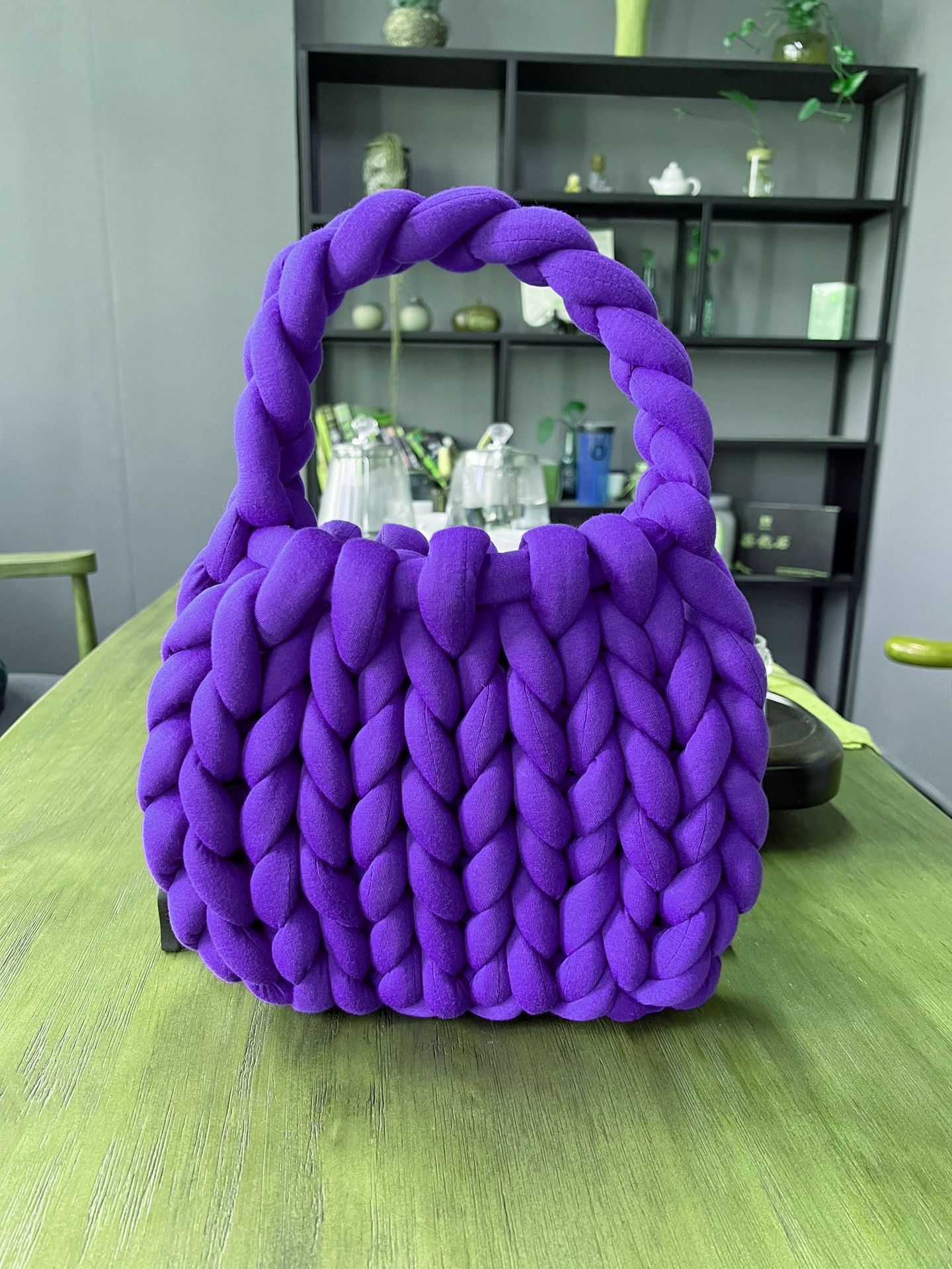 Xiaoongshu transfronterizo nueva isla de hielo gruesa hilo tejido bolsa de DIY tejido a mano bolsa de relleno de hilo de núcleo bolsa de hombro