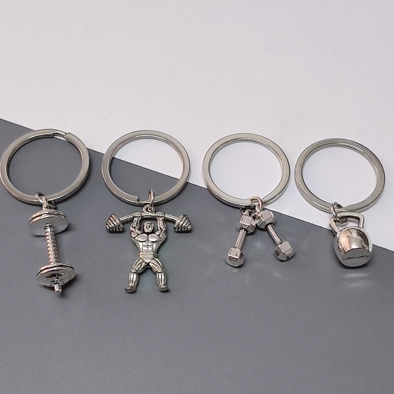 4Pcs/Set Men's Keychain Weightlifting Fitness Keychain Gift Set Dumbbell Barbell Kettlebell Keychain