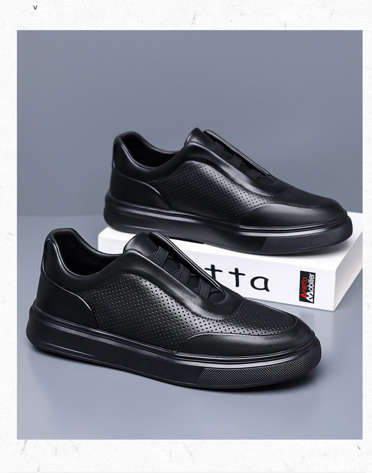Giày sneaker nam cổ thấp lười xỏ thoáng khí, đế cao su chống trượt, phối màu trắng đen — Màu trắng, màu đen chi tiết 22