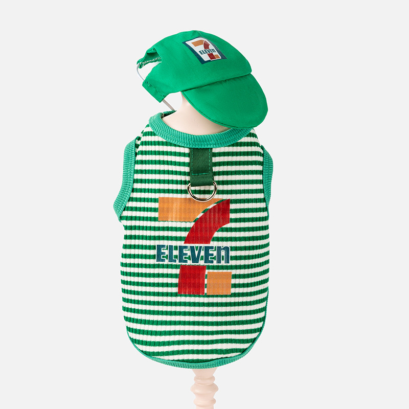 Perro de primavera y verano tejido a rayas divertido sombrero chaleco traje perro pequeño y mediano peluche gato perro mascota ropa
