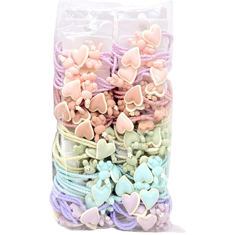 Nueva ciruela conejo dibujos animados cuerda de pelo 2 tarjetas oso cuerda de pelo leche té color chica tarjeta pelo anillo 2 yuanes tienda