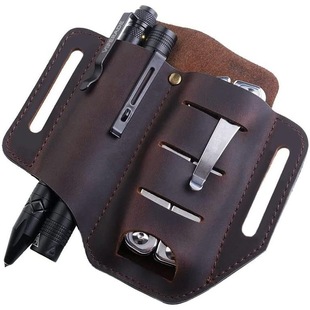 Crazy horse cowhide field portable tool kit flashlight tool knife set outdoor mountaineering edc tool equipment set