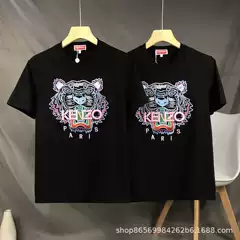 Cross-Border Export Wholesale Ke N Tiger Head Couple Style Letter Spring and Summer New Embroidered Tiger Head Pure Cotton Short-Sleeved T-Shirt