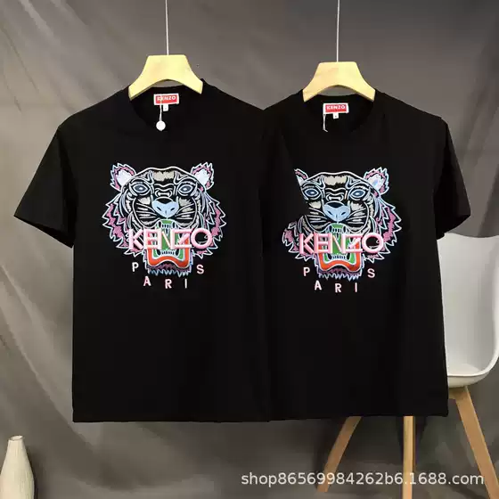 Cross-Border Export Wholesale Ke N Tiger Head Couple Style Letter Spring and Summer New Embroidered Tiger Head Pure Cotton Short-Sleeved T-Shirt