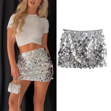 跨境外贸2026春季女装性感A字半身裙欧美风高腰包臀亮片迷你短裙