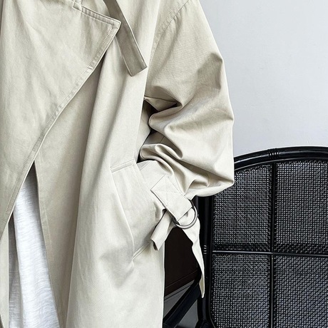 鹿西 设计款~秋季高级感英伦极简静奢风中长款过膝风衣外套女9972