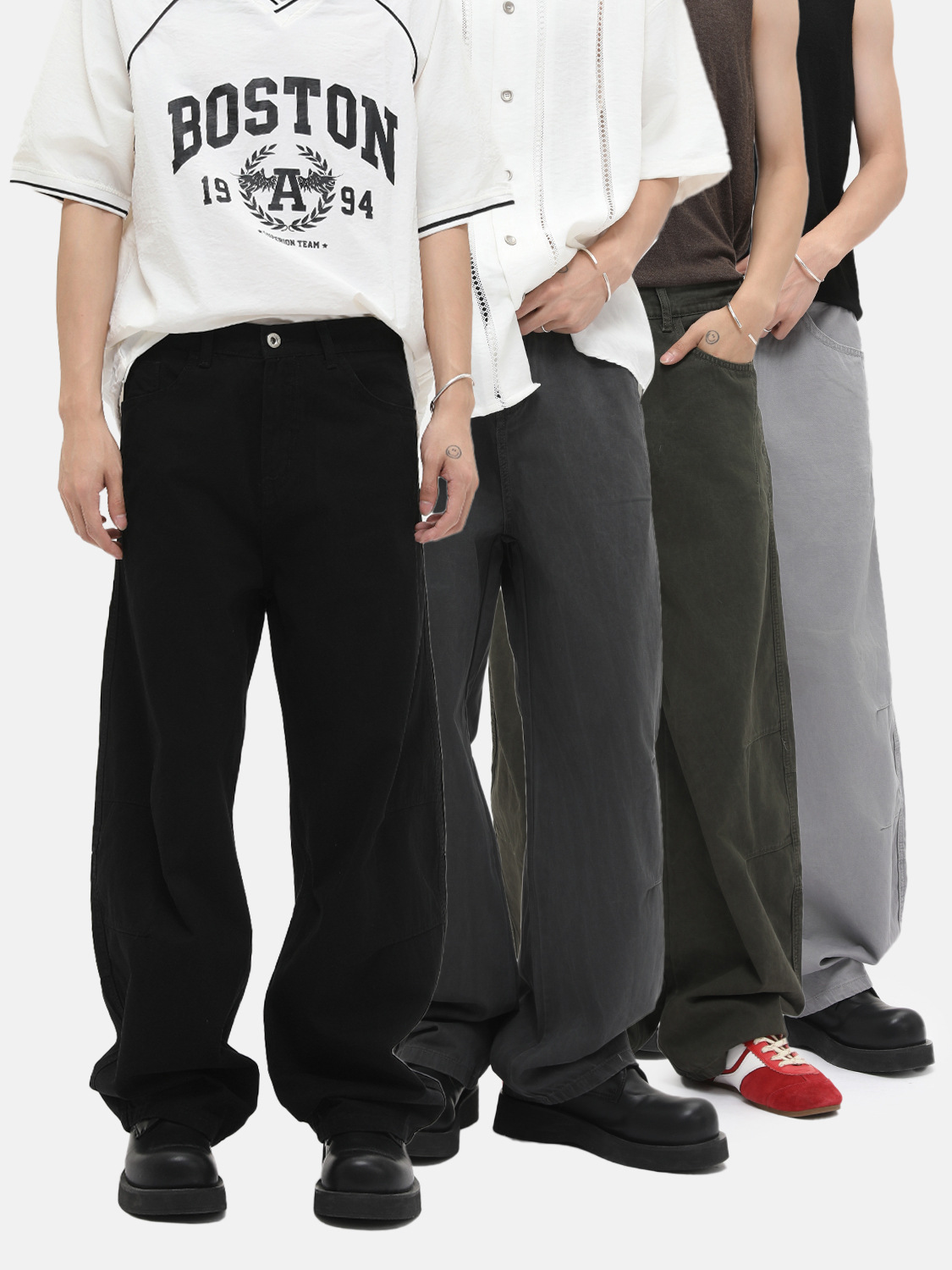 MTLCLOTHES para hombre | American High Street lavado diseño plisado holgado todo-fósforo machete jeans casual