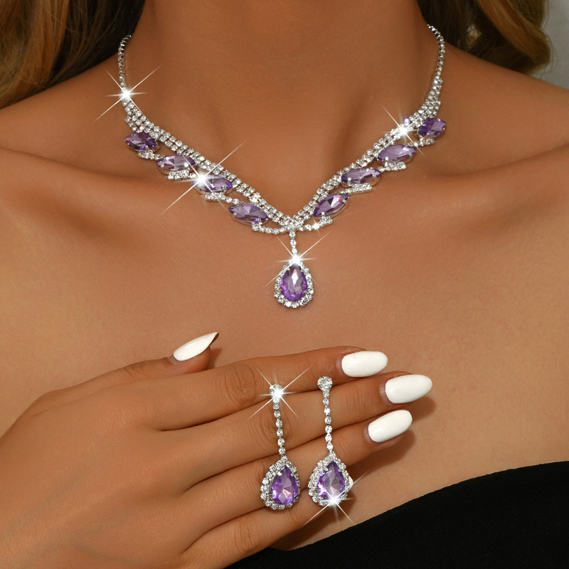 New Bridal Suit Necklace Earrings Two-Piece Set Zircon Wings Water Drop Wedding Jewelry Dinner Dress Accessories New Bridal Suit Necklace Earrings Two-Piece Set Zircon Wings Water Drop Wedding Jewelry Dinner Dress Accessories