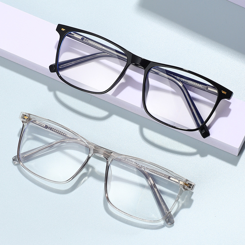 新款插针防蓝光眼镜TR方框男平光镜时尚米钉框架眼镜女素颜平光镜