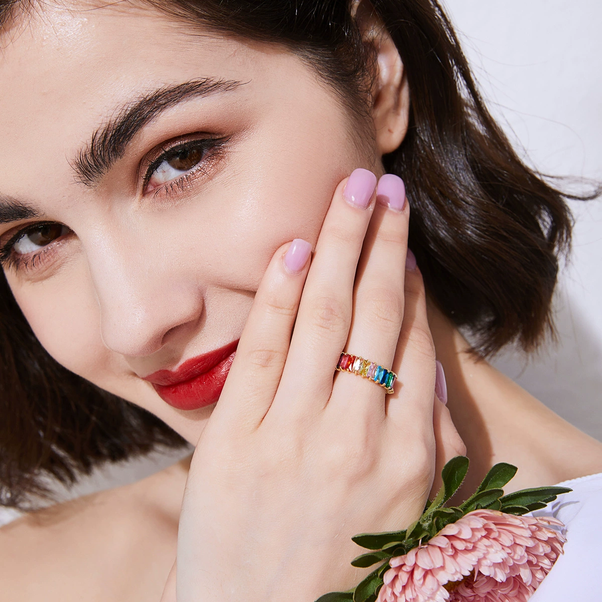 锦瑟 (Cross-border trading), brass fashionable ring with stone with zircon, European style, light luxury style