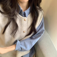 2025新款毛衣秋装上新叠穿小金扣马甲针织女背心外穿韩系宽松开衫