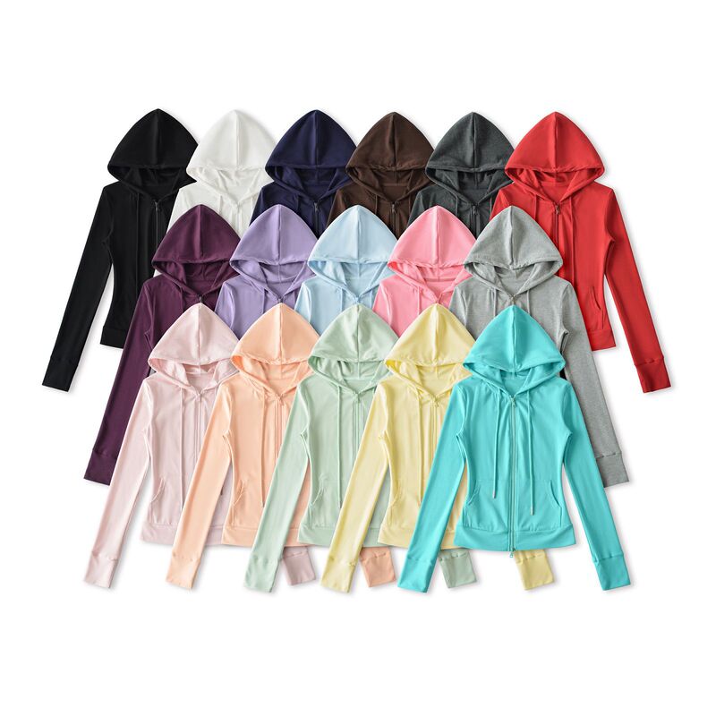 2026 Spring American-style thin yoga hooded zip-up sweatshirt for women, cotton solid color short jacket and straight-leg pants set