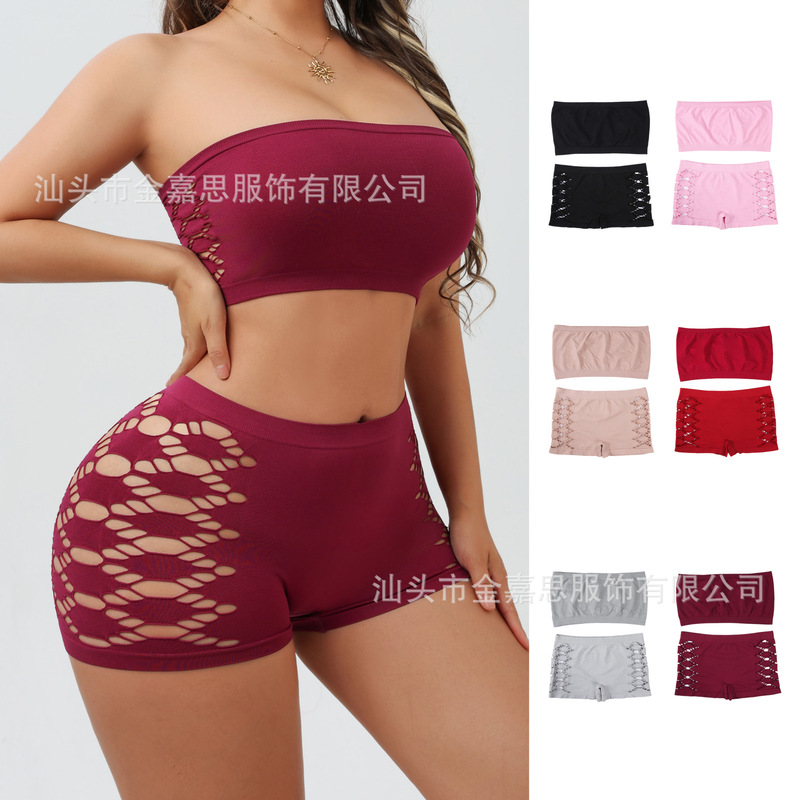 New Cross-Border European and American Style Diamond-Patterned Sexy Hollow-Out Pure Desire Bra Set with High Elasticity Seamless Bra and Boxer Briefs for Women New Cross-Border European and American Style Diamond-Patterned Sexy Hollow-Out Pure Desire Bra Set with High Elasticity Seamless Bra and Boxer Briefs for Women