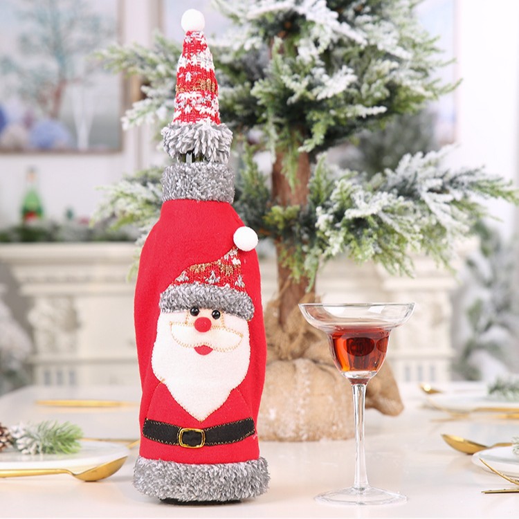 Bolsa de vino rojo de Navidad con gorra de tela de terciero decoración de restaurante cubierta de botella de vino